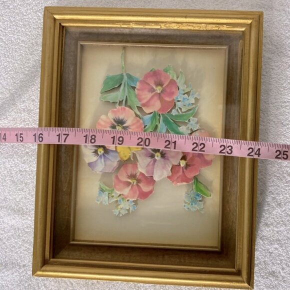 Vintage 1983 Handmade Paper Tole Art Bouquet Of Pansies - Picture 5 of 13